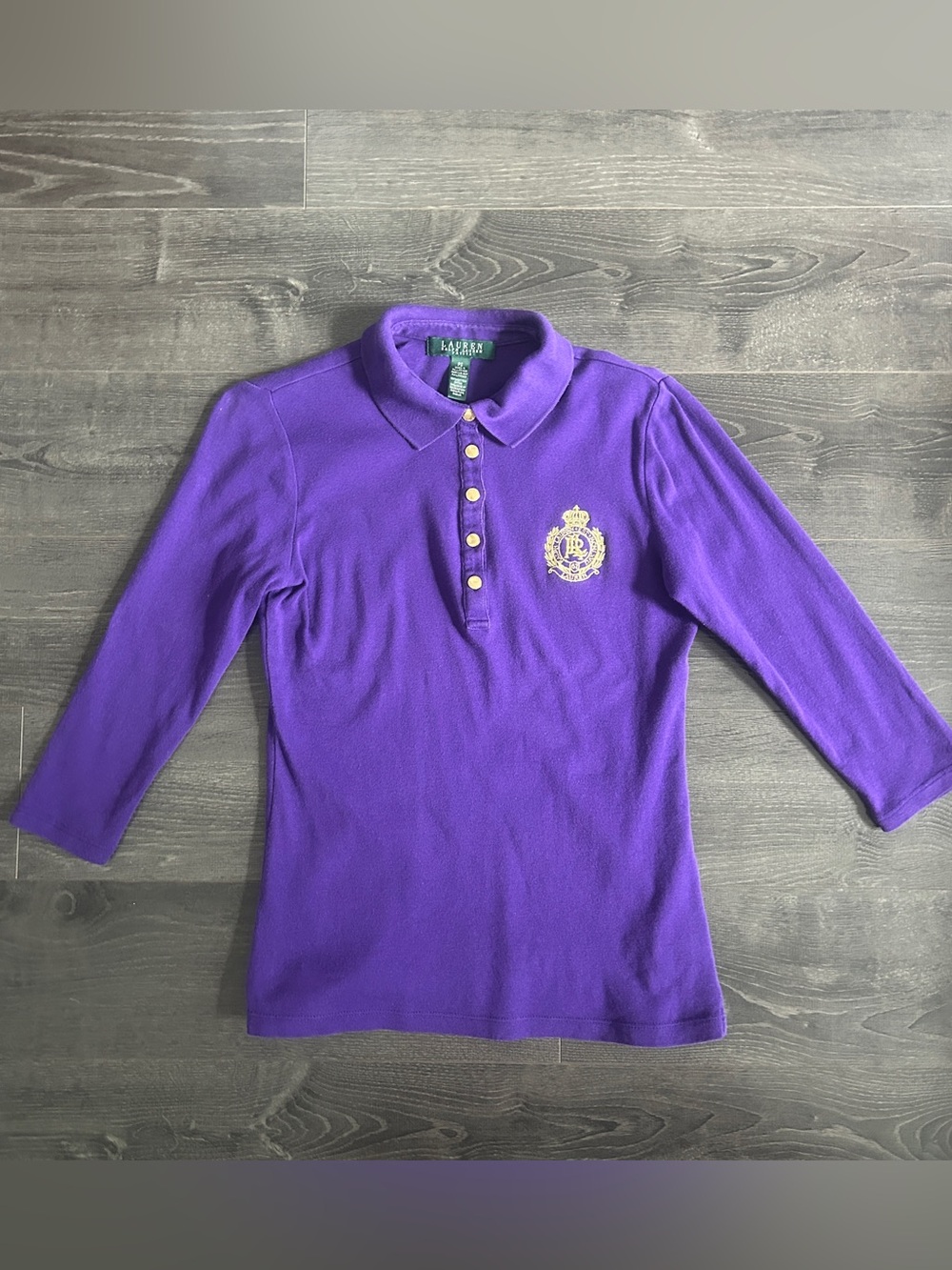 Ralph Lauren Purple Gold Crest Polo Shirt Petite Small Preppy Y2K Coquette VTG